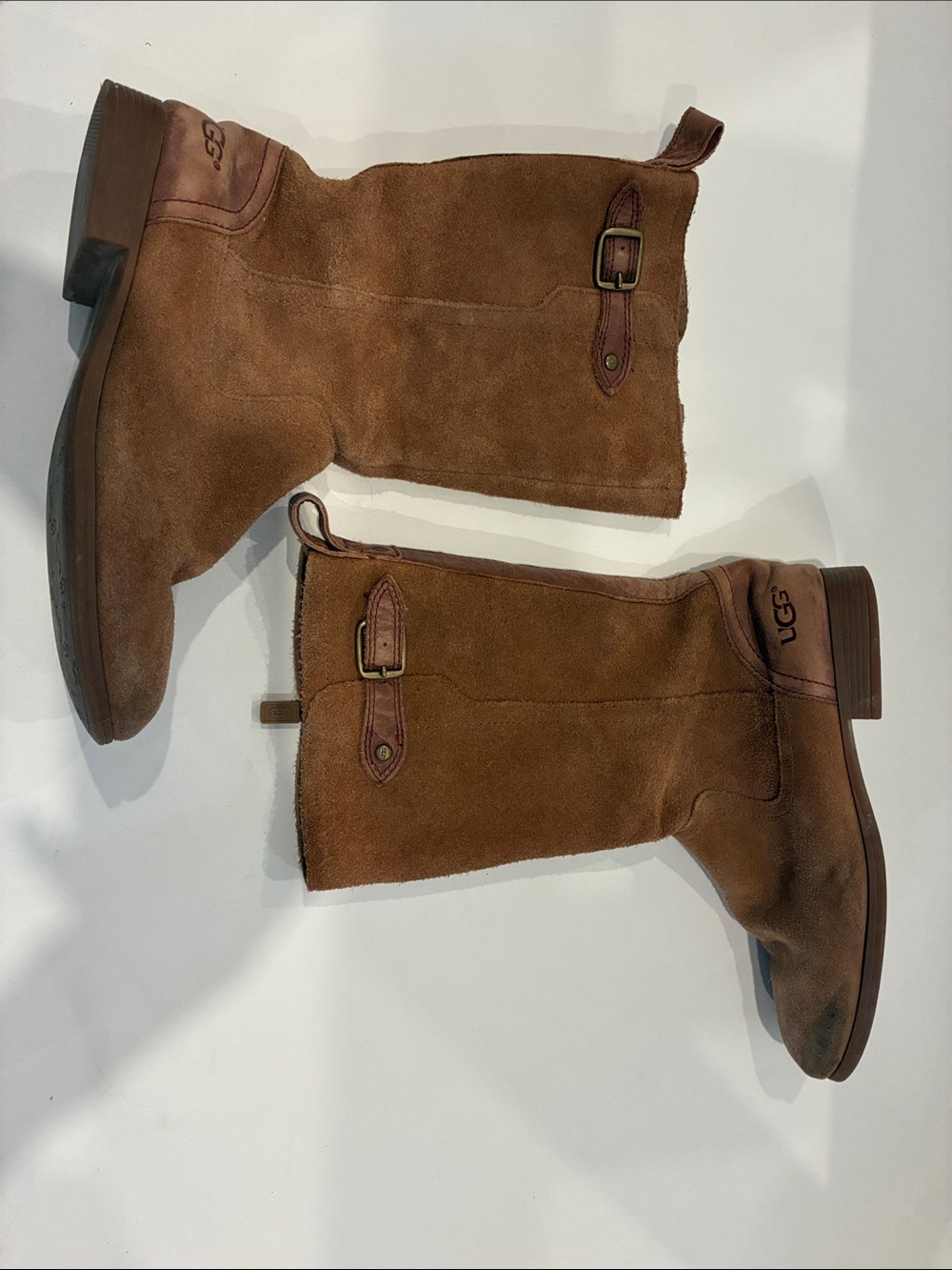 UGG Kids Chestnut Suede Mid Boots with Buckle at the top. Size 3